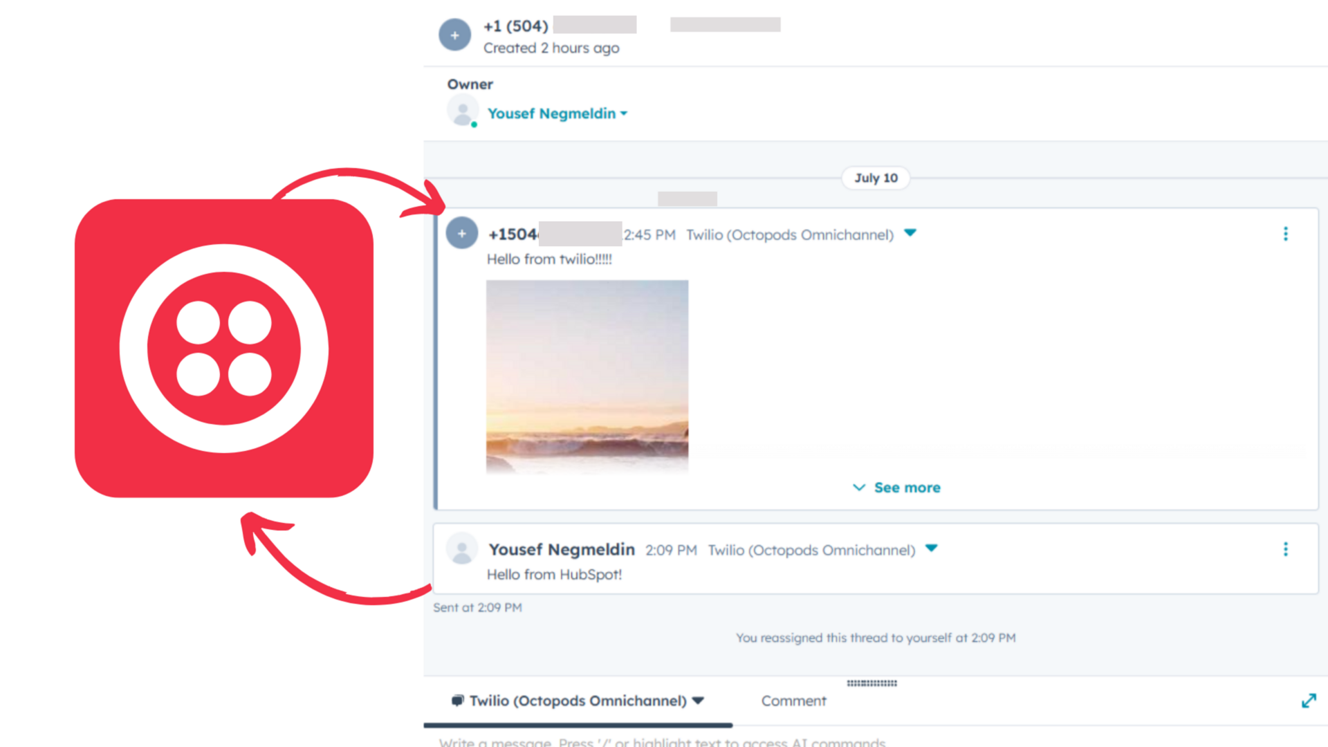 Twilio messages in HubSpot Inbox
