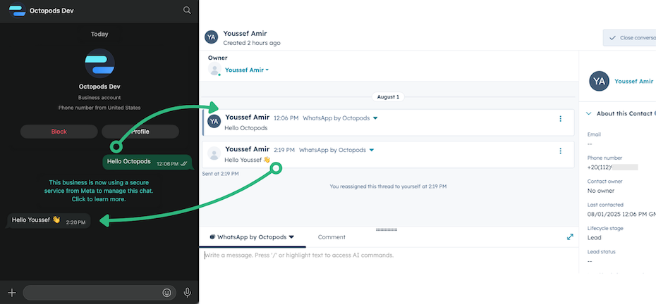 WhatsApp messages in HubSpot Inbox