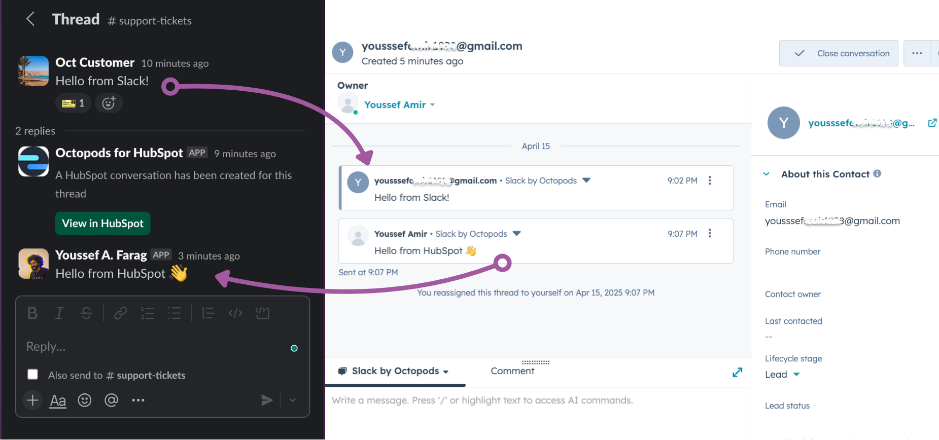 Slack messages in HubSpot Inbox