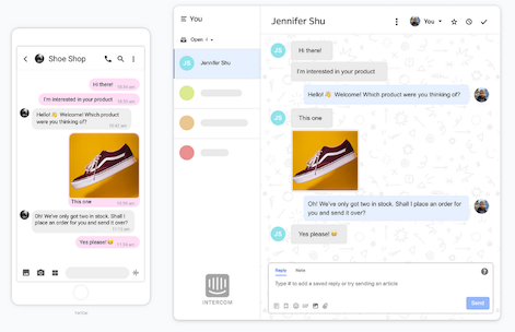 Screenshot of messages synchronized between TikTok and the Intercom web app